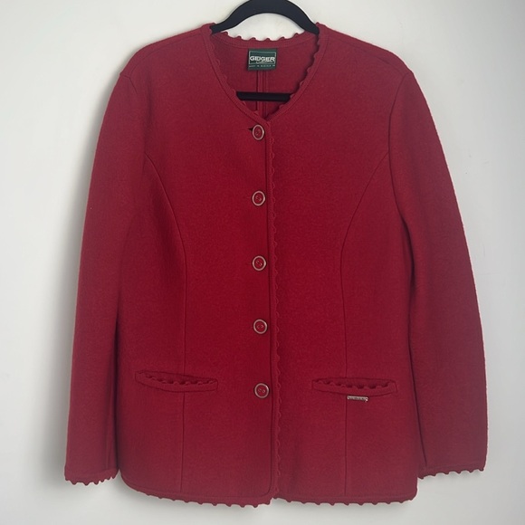 Vintage Geiger Collection Red 100% Wool Jacket Mature Classic Old Money Sz 14 - Picture 1 of 8